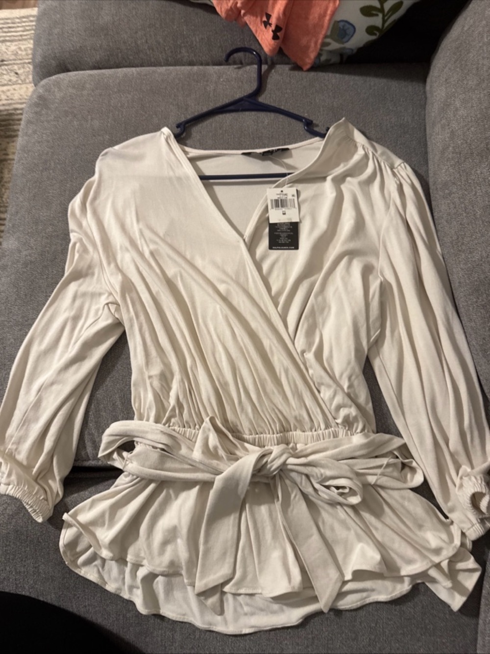 Ralph Lauren Cream Wrap Blouse with Tie Waist